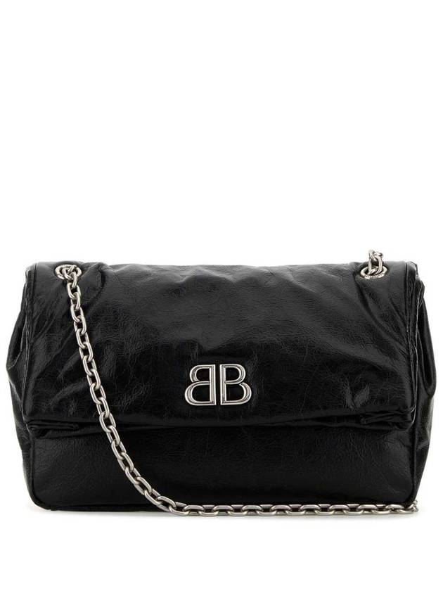 Balenciaga Monaco Medium Chain Leather Shoulder Bag Black