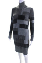 Chloe Womens Long Sleeve Ribbed Trim Mock Neck Sweater Dress Gray