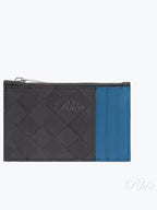 Bottega Veneta Intrecciato Zippered Leather Card Wallet Grey