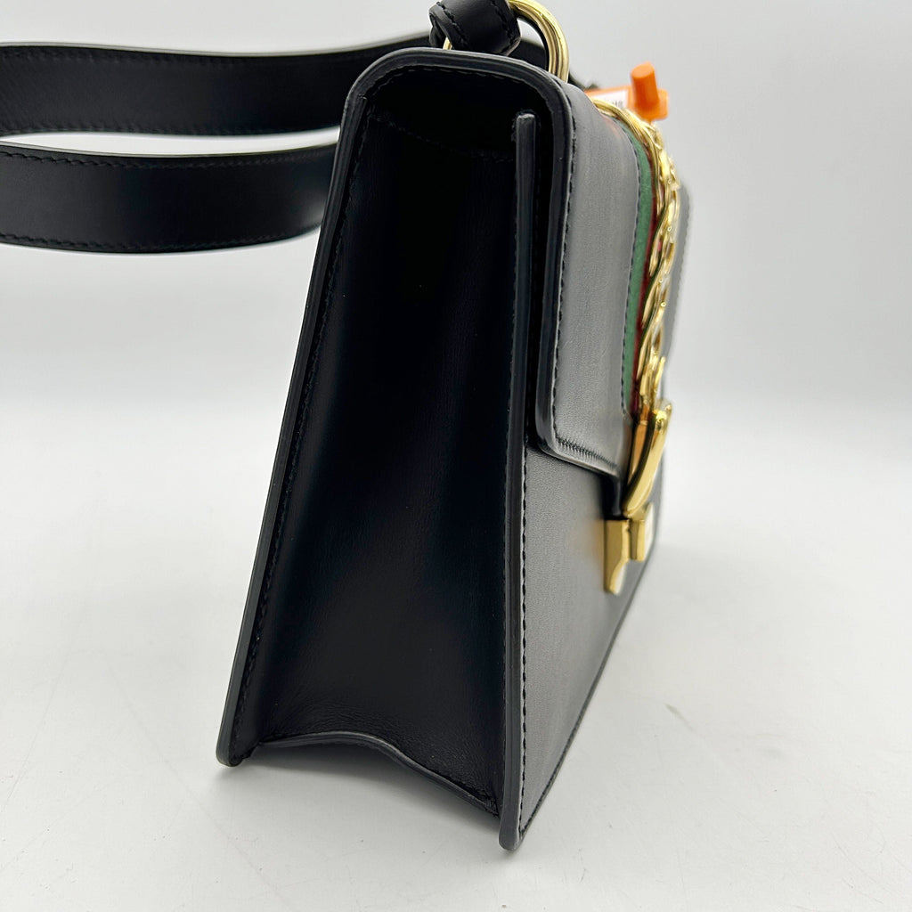 GUCCI Calfskin Small Sylvie Shoulder Bag Black 2504201806