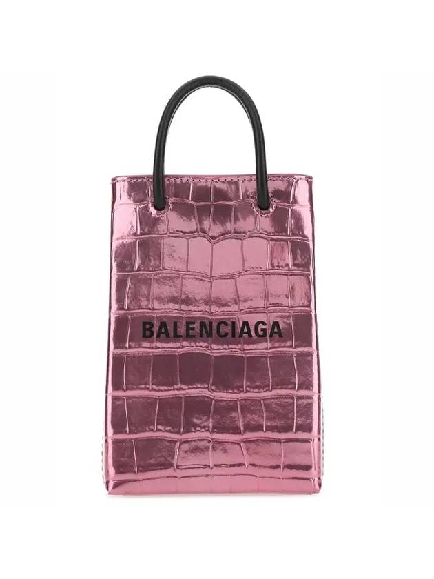 Balenciaga Crocodile Embossed Phone Holder Mini Cross Bag Pink
