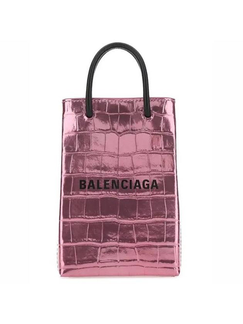 Balenciaga Crocodile Embossed Phone Holder Mini Cross Bag Pink