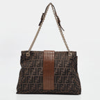 Fendi Zucca Canvas And Leather Maxi Baguette Flap Shoulder Bag