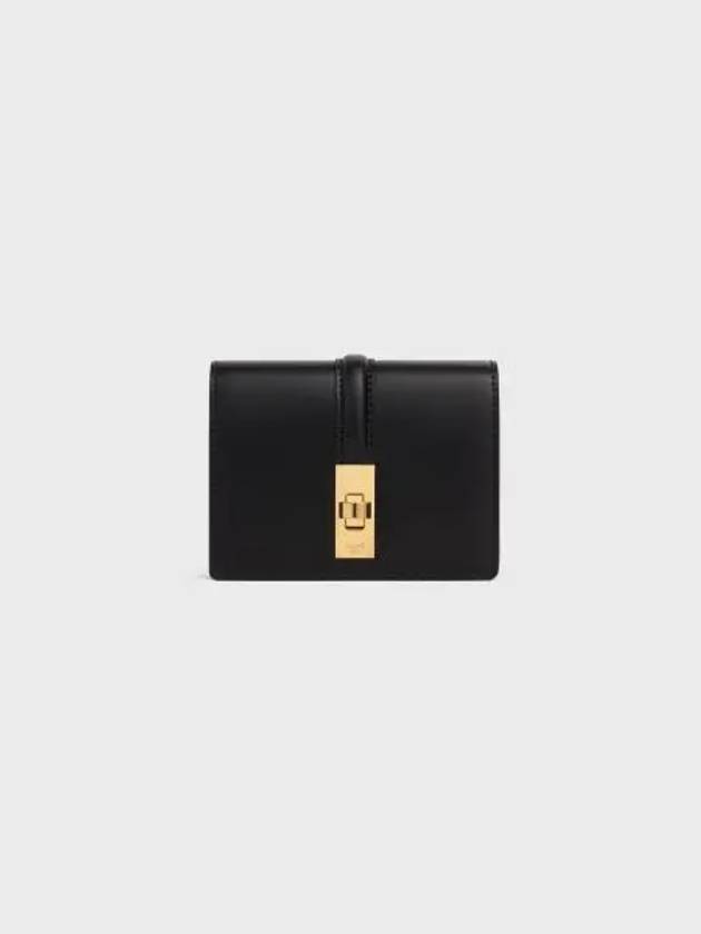 CELINE 16 Flap Shiny Calfskin Card Wallet Black