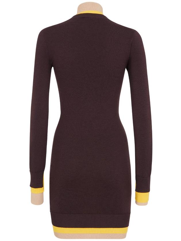 Fendi High Neck Wool Short Dress Dark Purple