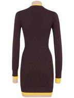 Fendi High Neck Wool Short Dress Dark Purple