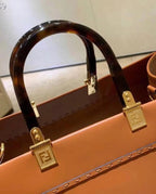 Fendi Sunshine Leather Shopper Tote Bag Brown