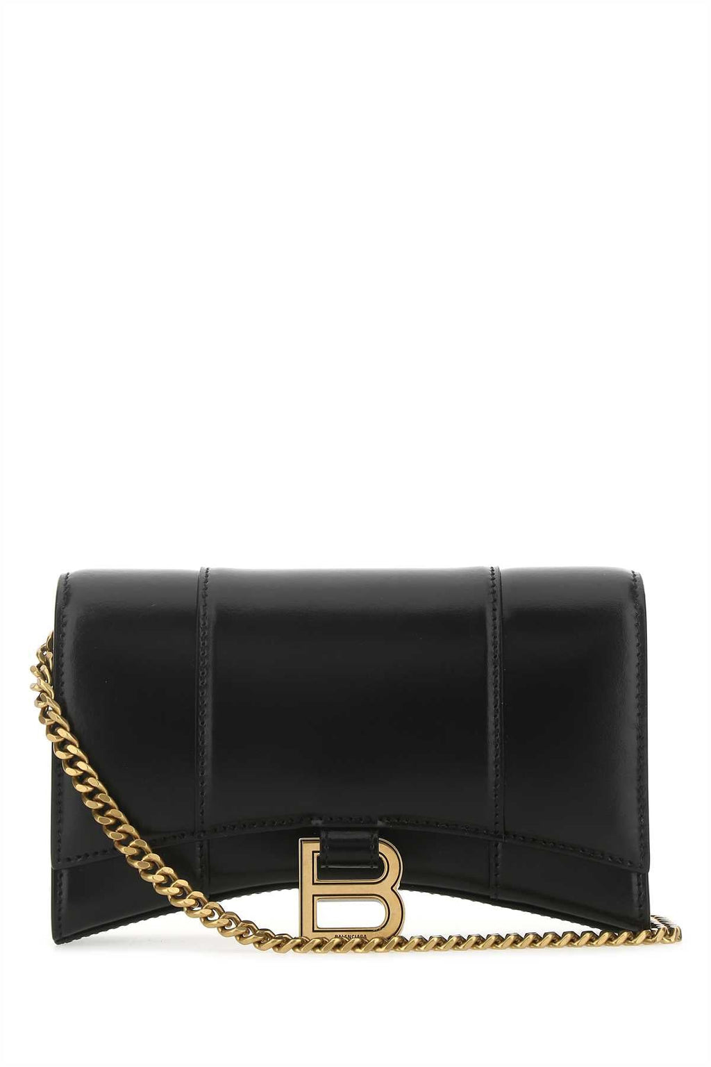 Balenciaga Women Black Leather Hourglass Clutch