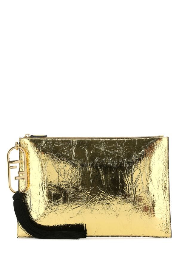 Fendi Woman Gold Leather Clutch