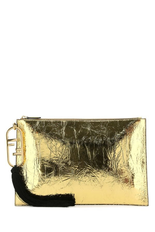 Fendi Woman Gold Leather Clutch