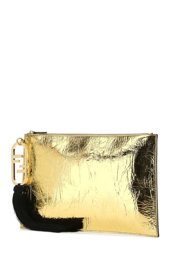 Fendi Woman Gold Leather Clutch