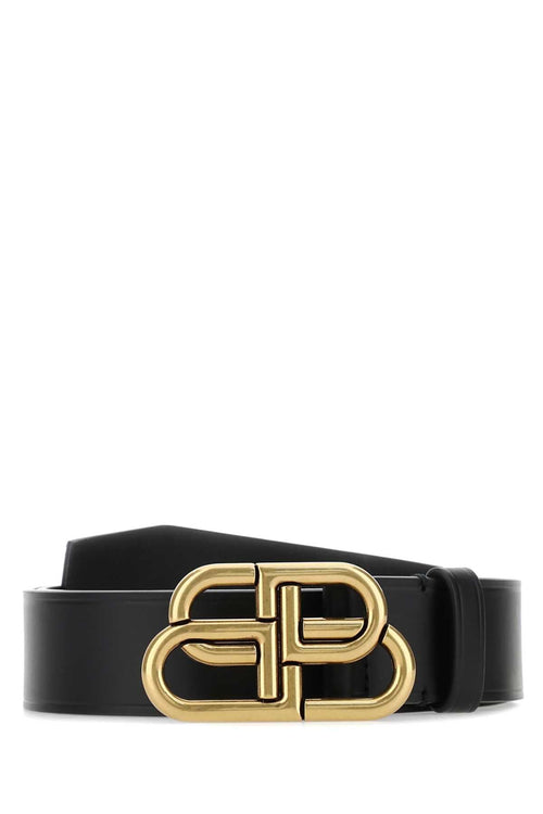 Balenciaga Men Black Leather Bb Belt