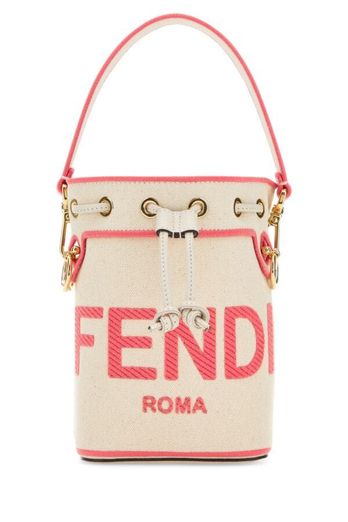 Fendi Woman Sand Canvas Mini Mon Tresor Bucket Bag