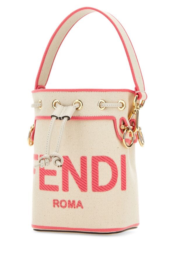 Fendi Woman Sand Canvas Mini Mon Tresor Bucket Bag