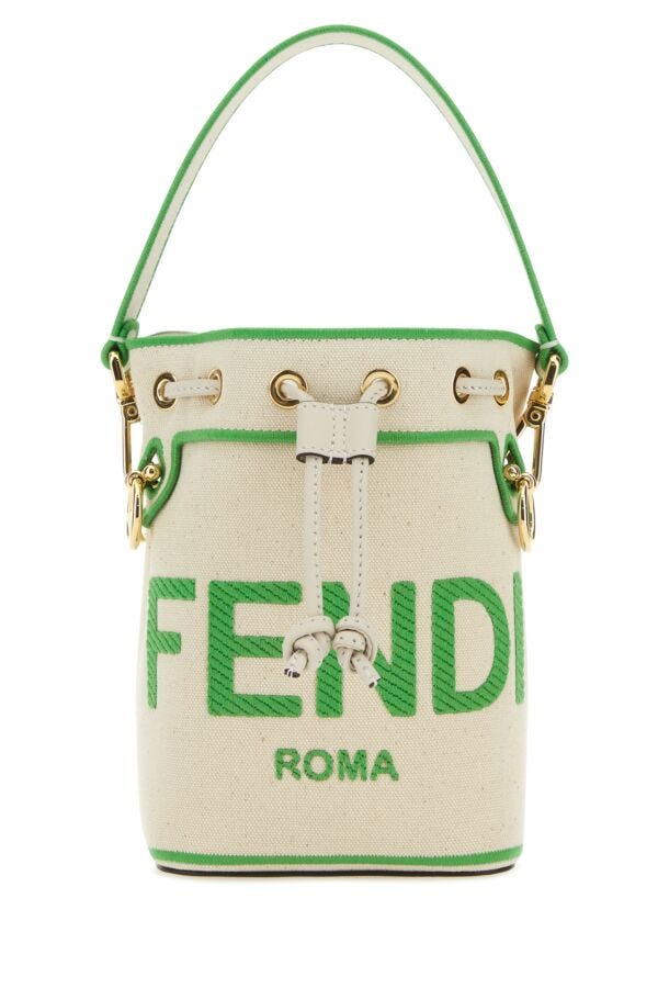 Fendi Woman Sand Canvas Mini Mon Tresor Bucket Bag