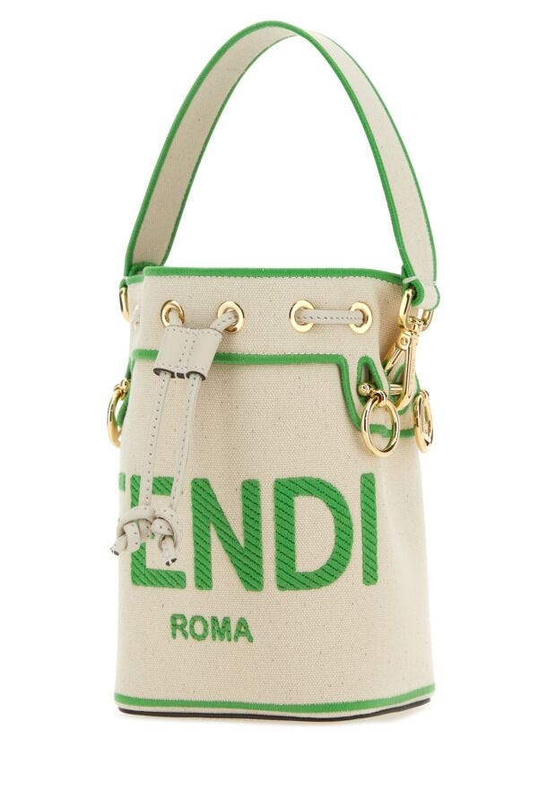 Fendi Woman Sand Canvas Mini Mon Tresor Bucket Bag