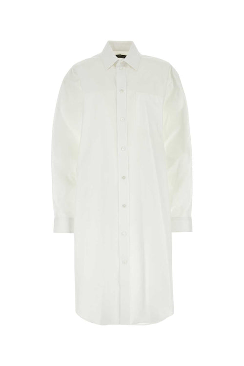 Balenciaga Women White Poplin Shirt Dress