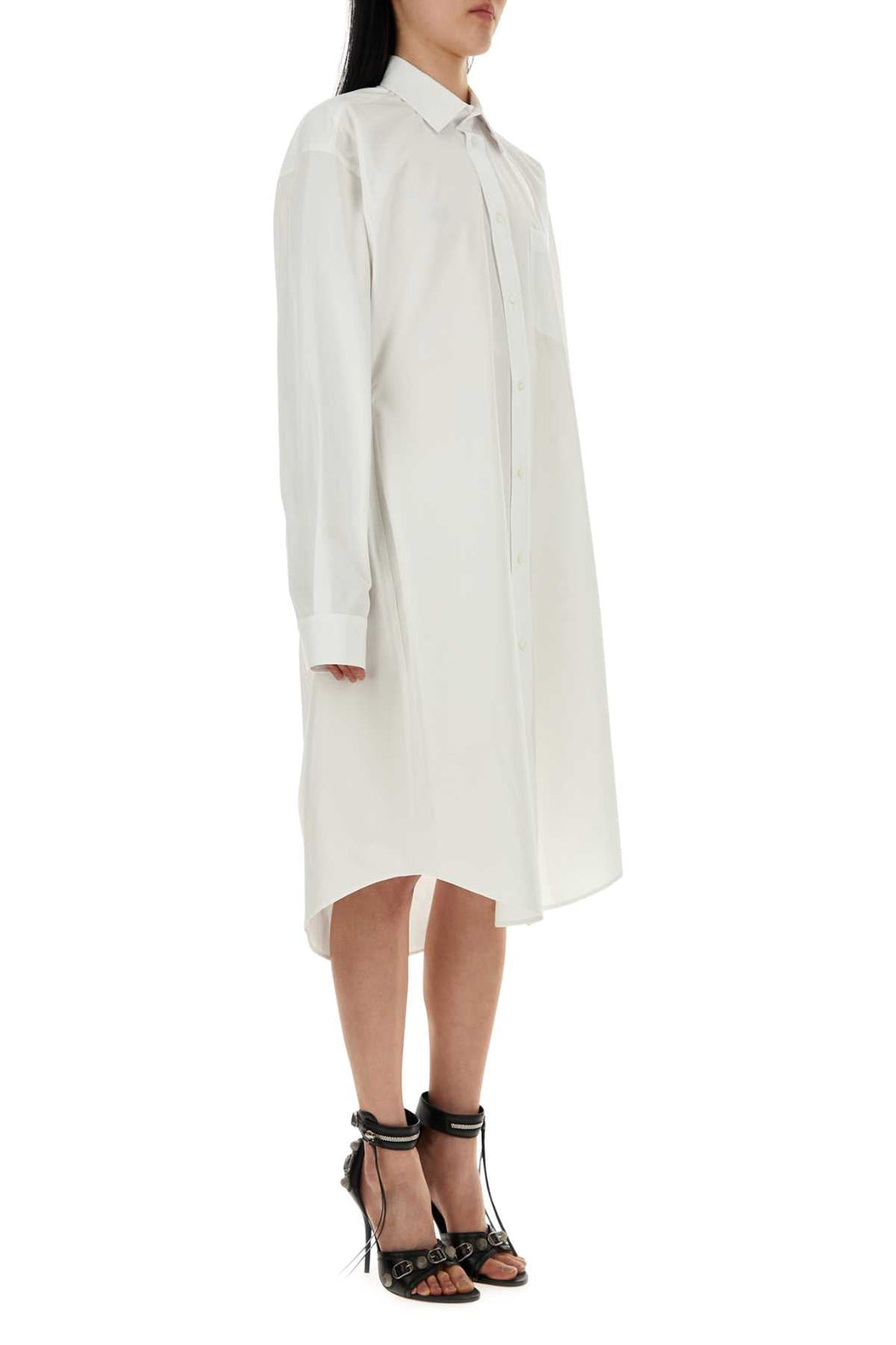 Balenciaga Women White Poplin Shirt Dress