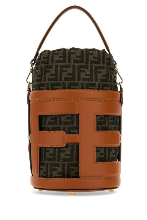 Fendi Woman Embroidered Leather And Jacquard Medium Step Out Bucket Bag