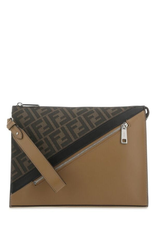 Fendi Man Multicolor Fabric And Leather Clutch