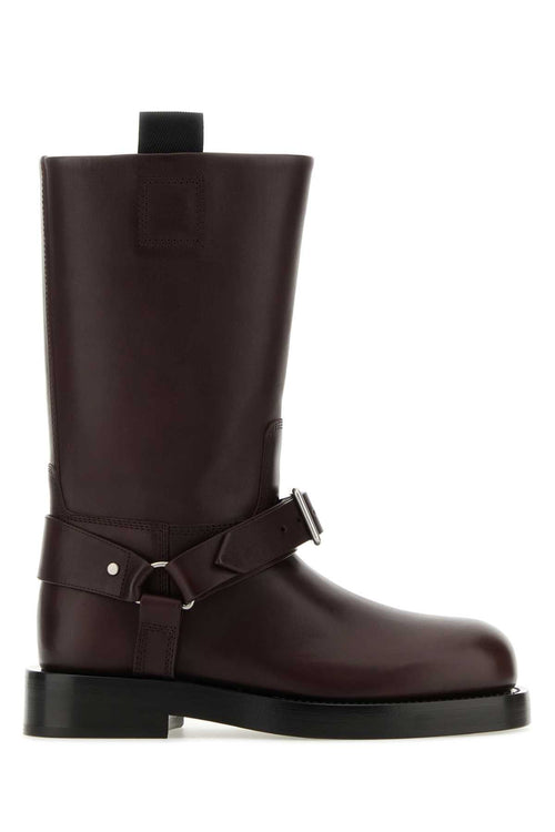 Burberry Women Aubergine Leather Saddle Ankle Boots