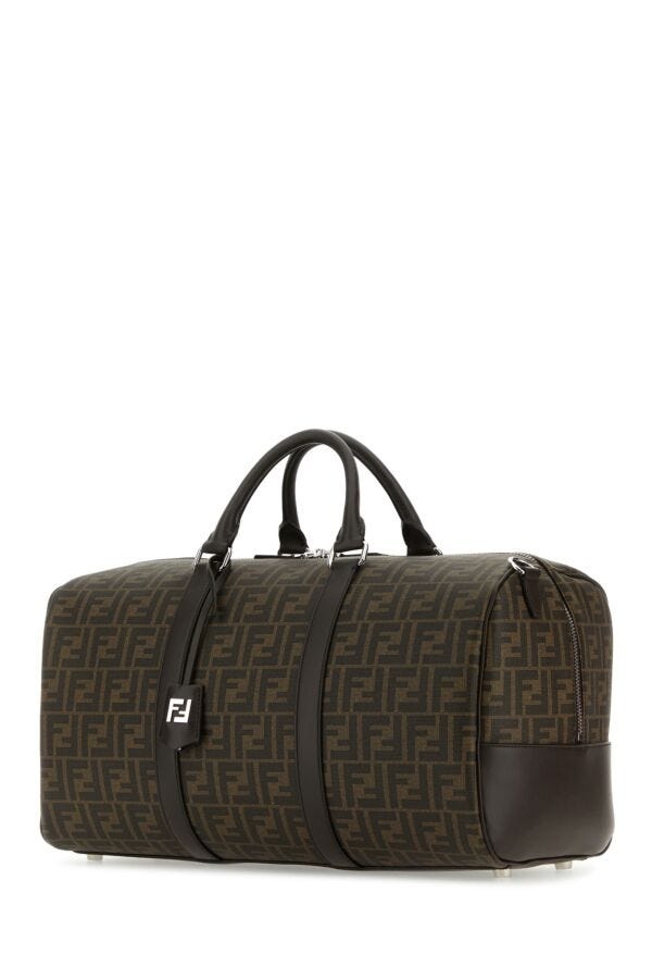 Fendi Woman Embroidered Fabric Medium Ff Duffle Travel Bag