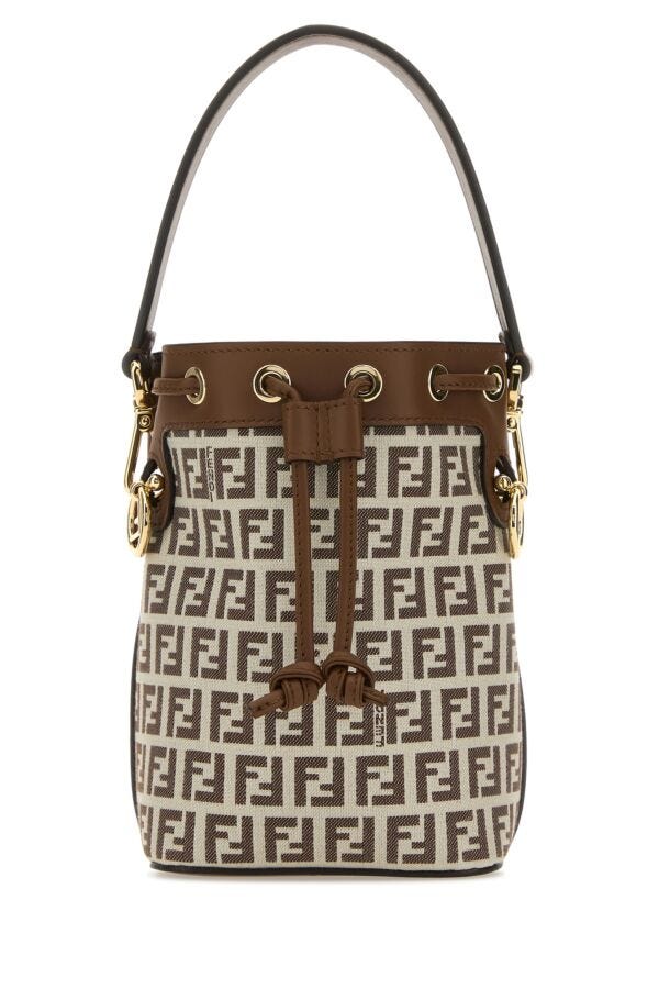 Fendi Woman Embroidered Fabric And Leather Mini Mon Tresor Bucket Bag