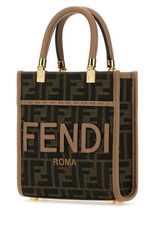 Fendi Woman Embroidered Canvas Mini Sunshine Handbag