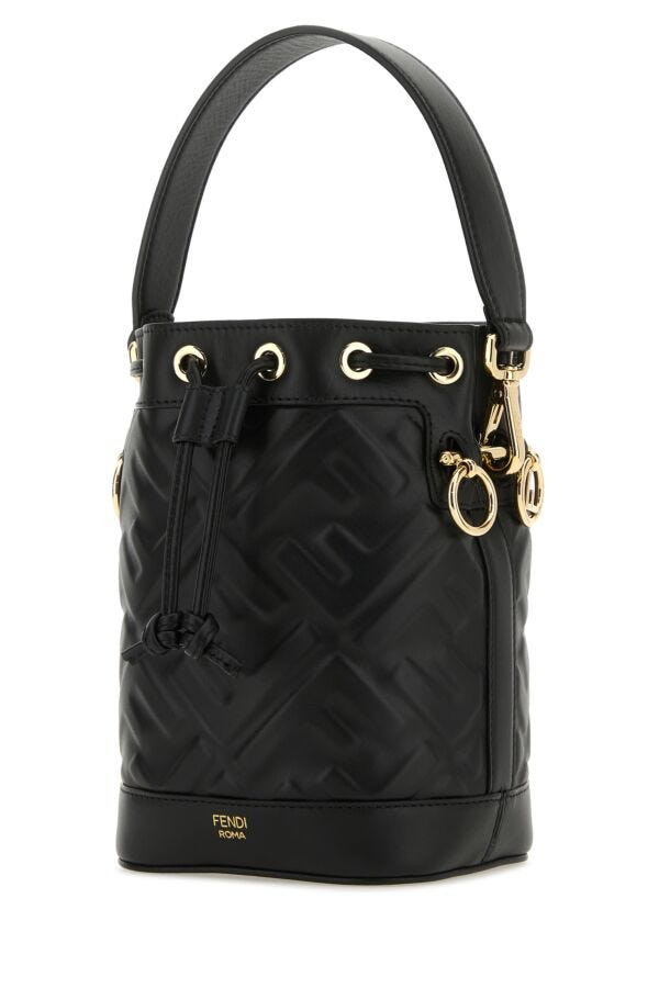 Fendi Woman Black Leather Mon Tresor Bucket Bag