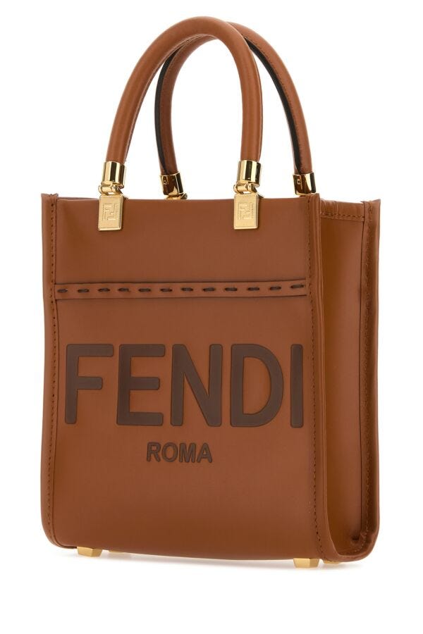 Fendi Woman Caramel Leather Mini Sunshine Handbag
