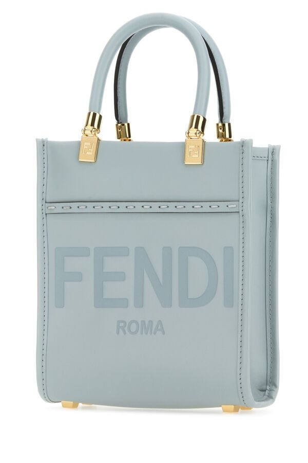 Fendi Woman Light-Blue Leather Mini Sunshine Handbag