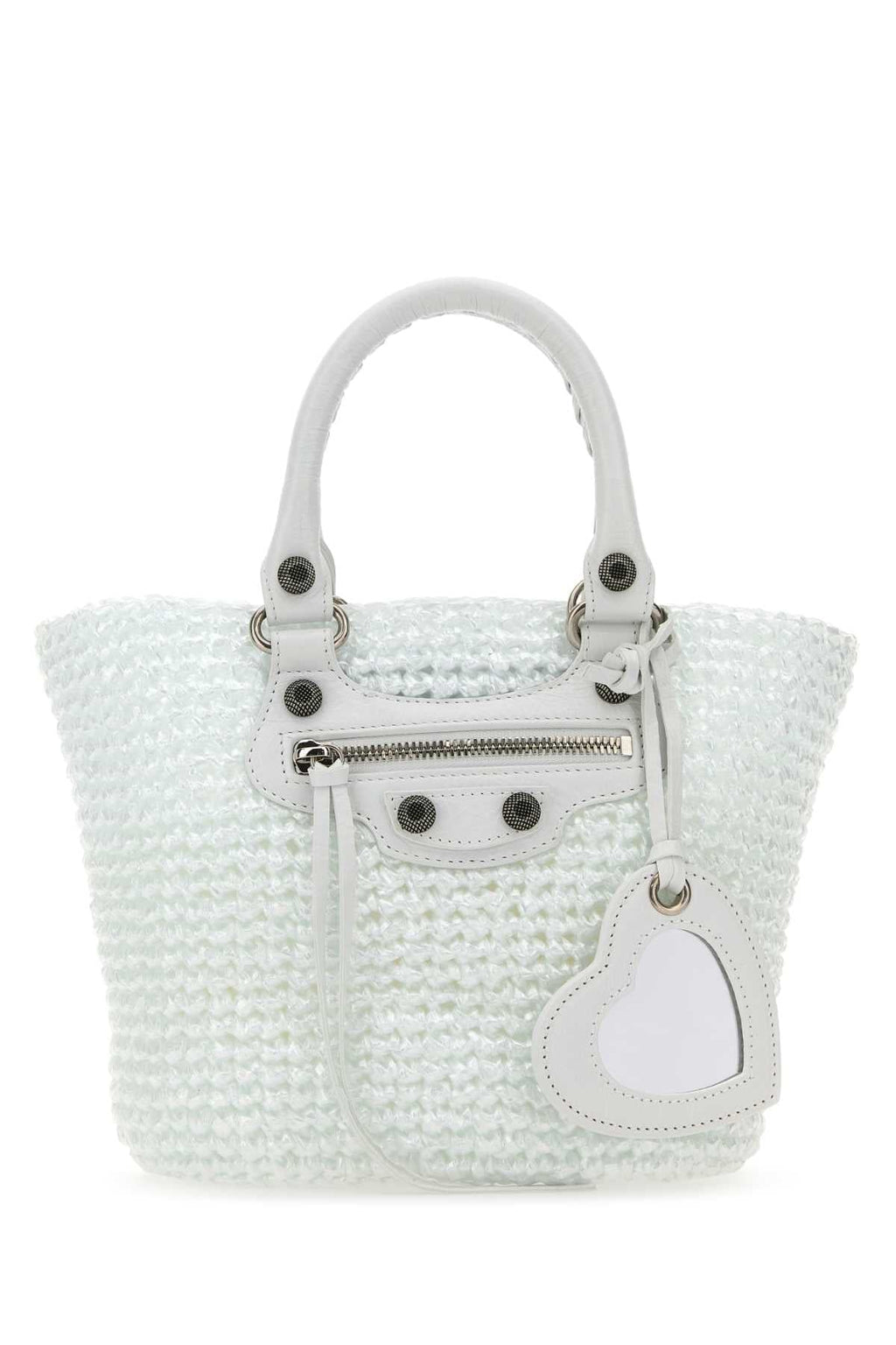 Balenciaga Women White Raffia Small Le Cagole Panier Handbag