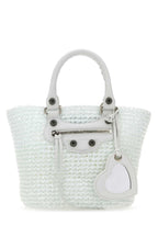 Balenciaga Women White Raffia Small Le Cagole Panier Handbag