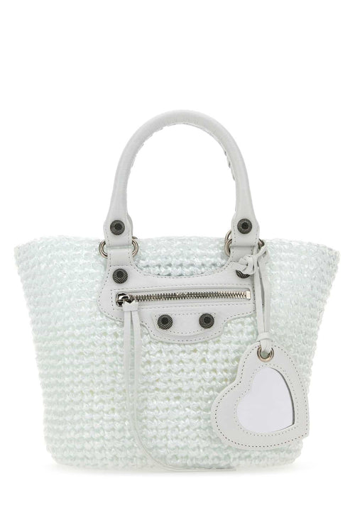 Balenciaga Women White Raffia Small Le Cagole Panier Handbag