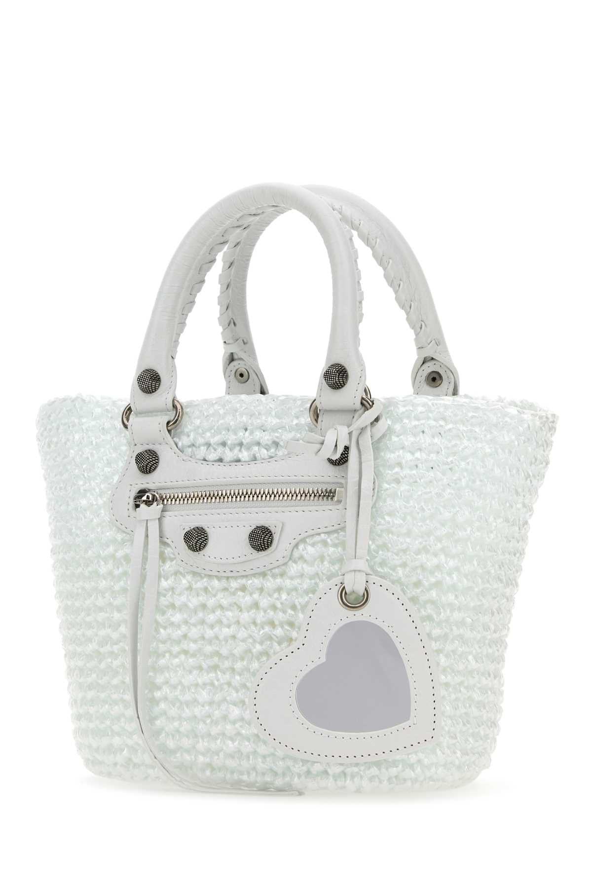 Balenciaga Women White Raffia Small Le Cagole Panier Handbag