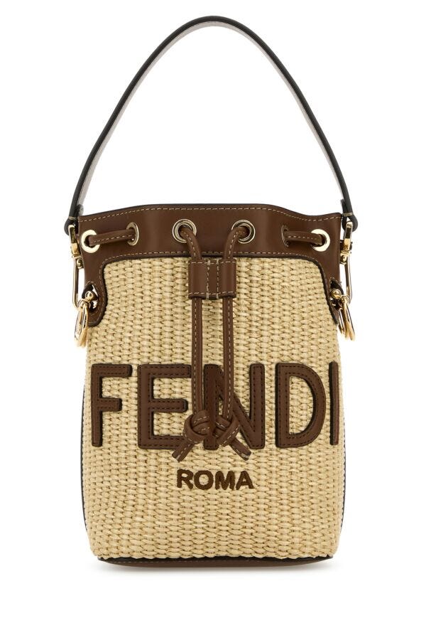Fendi Woman Raffia Small Mon Tresor Bucket Bag