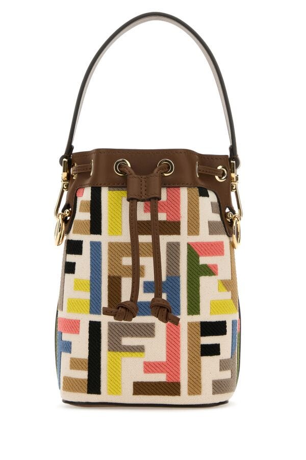 Fendi Woman Embroidered Canvas Mon Tresor Bucket Bag