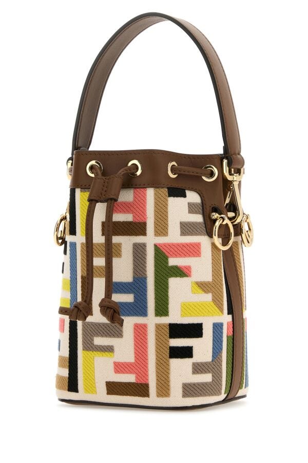 Fendi Woman Embroidered Canvas Mon Tresor Bucket Bag