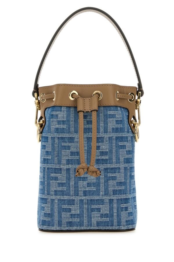 Fendi Woman Embroidered Denim Mon Tresor Bucket Bag