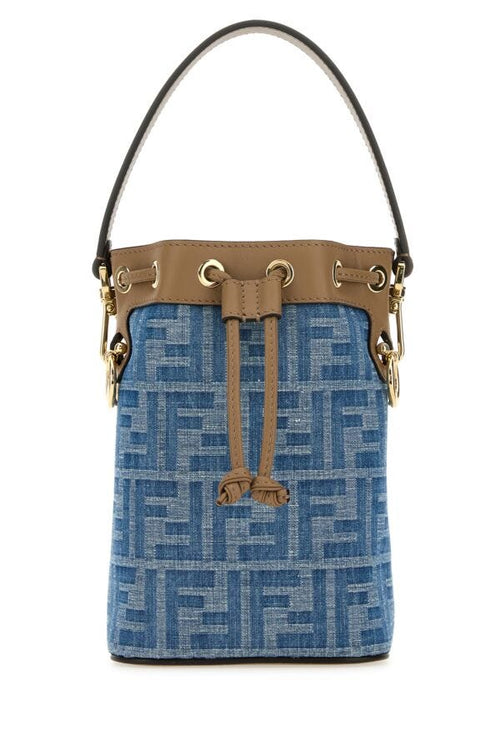Fendi Woman Embroidered Denim Mon Tresor Bucket Bag