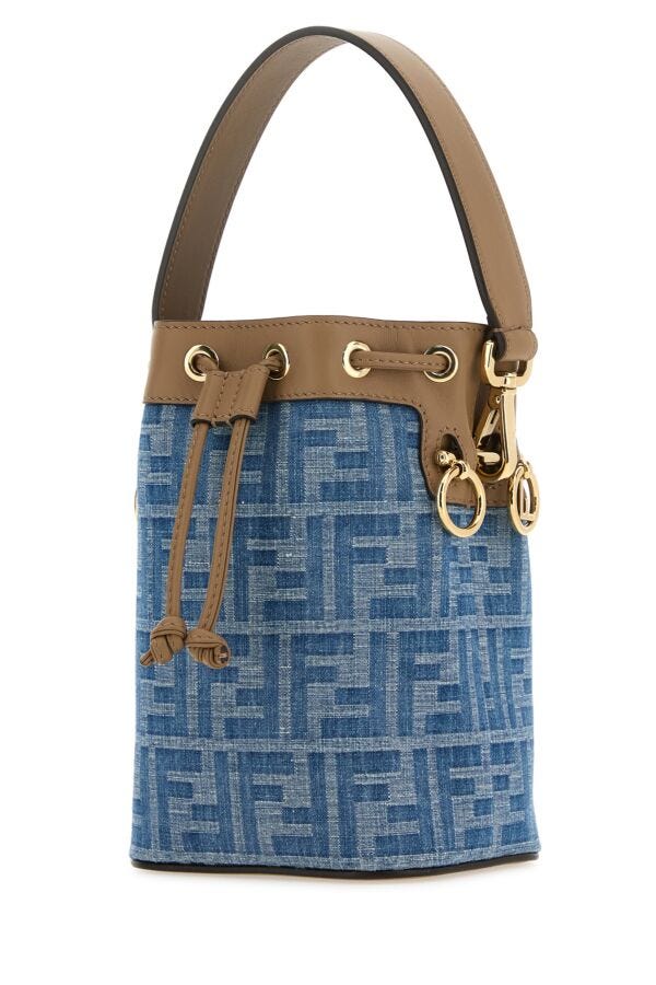 Fendi Woman Embroidered Denim Mon Tresor Bucket Bag