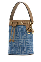 Fendi Woman Embroidered Denim Mon Tresor Bucket Bag
