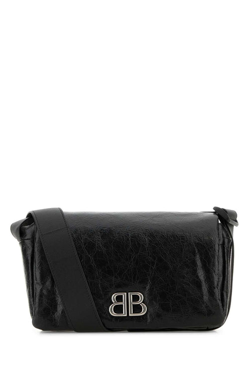 Balenciaga Men Black Leather Small Monaco Crossbody Bag