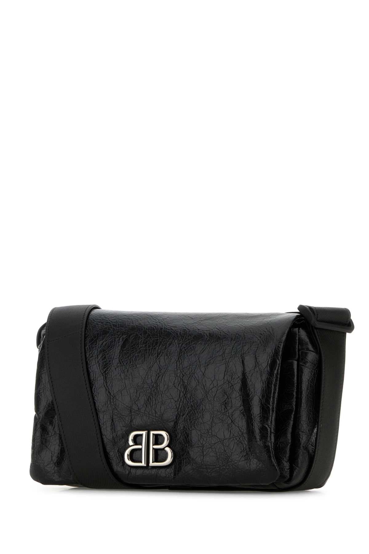 Balenciaga Men Black Leather Small Monaco Crossbody Bag