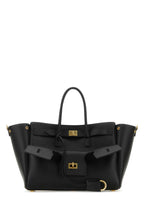 Balenciaga Women Black Leather Small Carry All Bel Air Shopping Bag