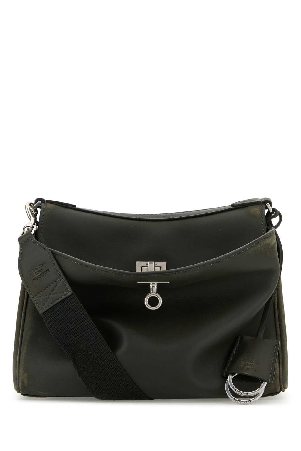 Balenciaga Men Dark Green Leather Small Rodeo Messenger Crossbody Bag