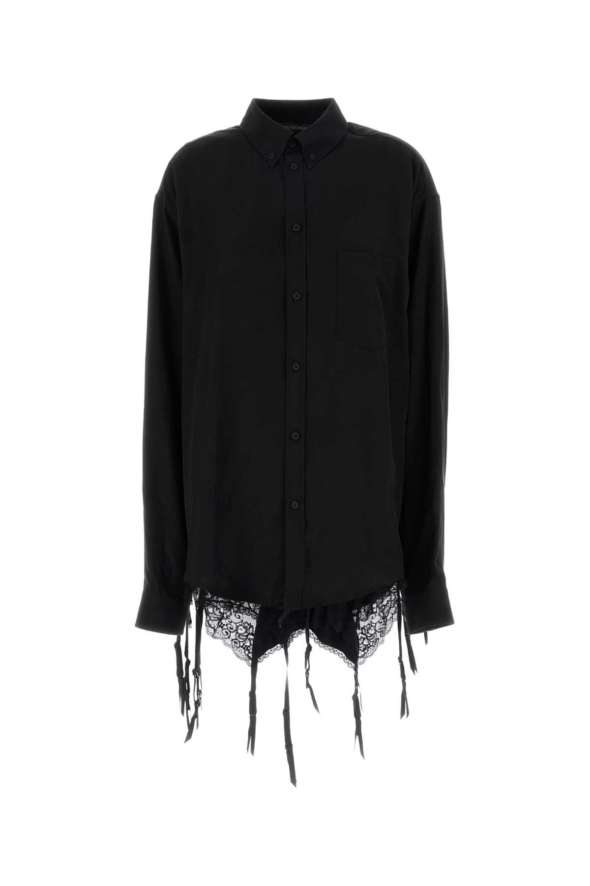 Balenciaga Women Black Lyocell Oversize Shirt