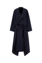 Balenciaga Women Navy Blue Cotton Oversize Trench Coat