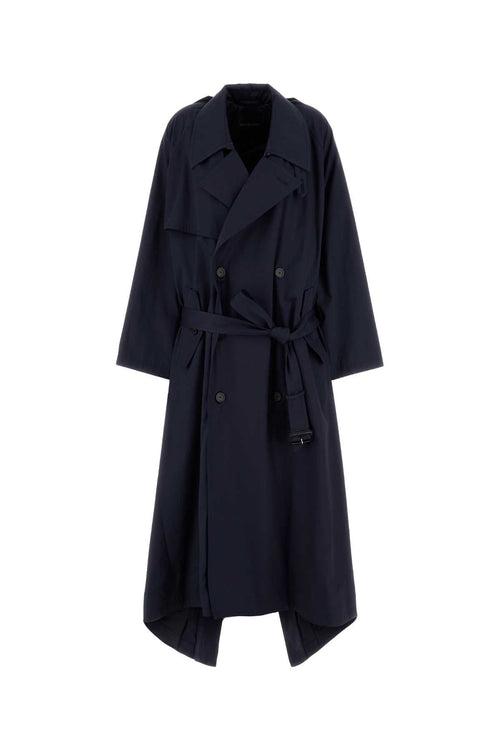 Balenciaga Women Navy Blue Cotton Oversize Trench Coat