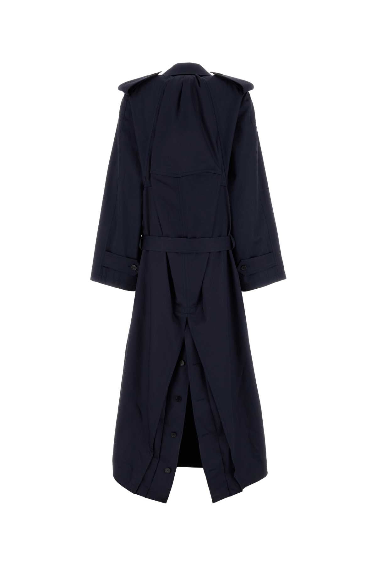 Balenciaga Women Navy Blue Cotton Oversize Trench Coat